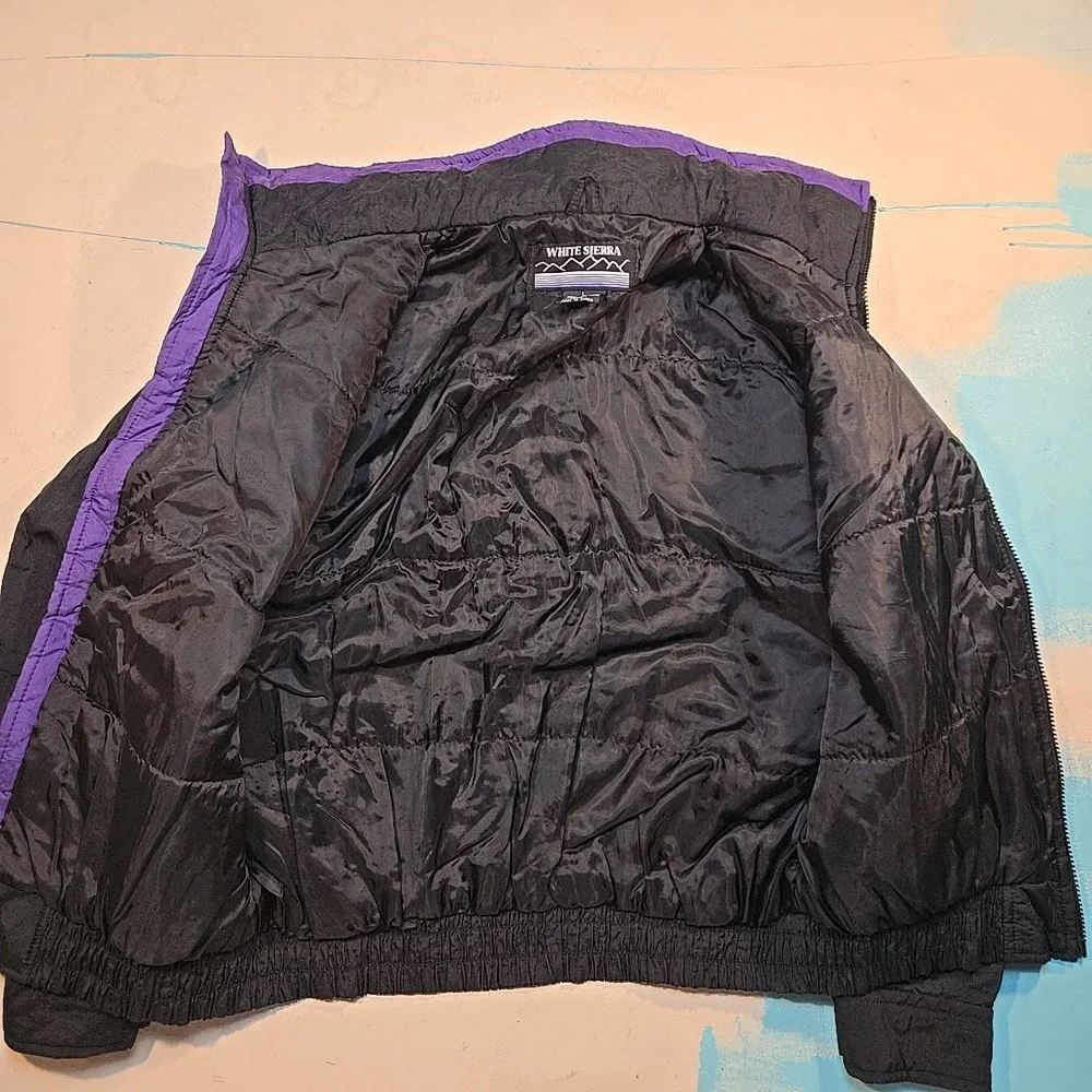 VTG White Sierra L Jacket Black Purple Colorblock Nylon Feather Touch‎ Korea 90s